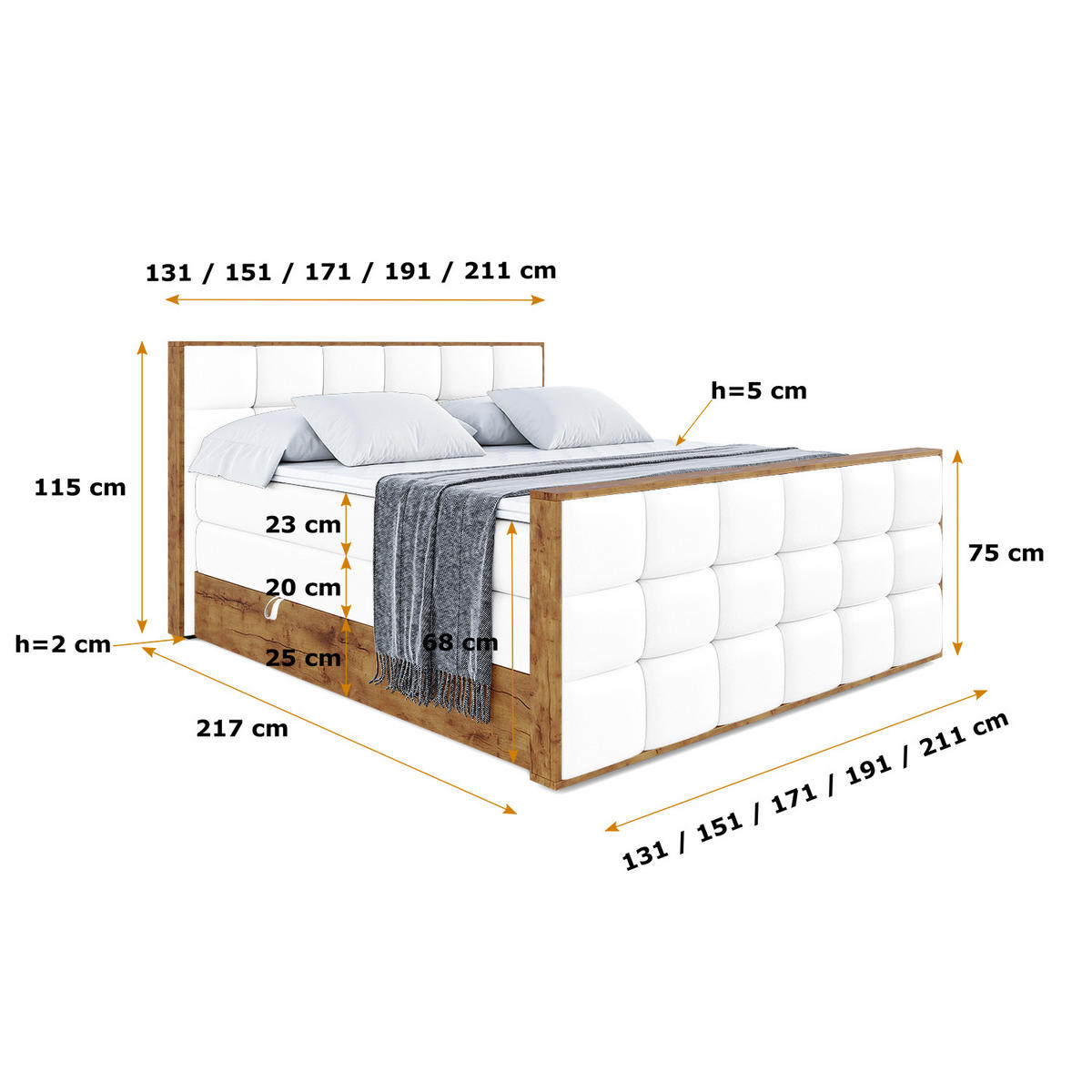 BOXSPRINGBETT mit Matratze H3|H4 und Lattenrost - LOLLI2-Z KING-160x200 - Weiß Kunstleder - Weiß, Holzwerkstoff (160/200cm) - ALTDECOR