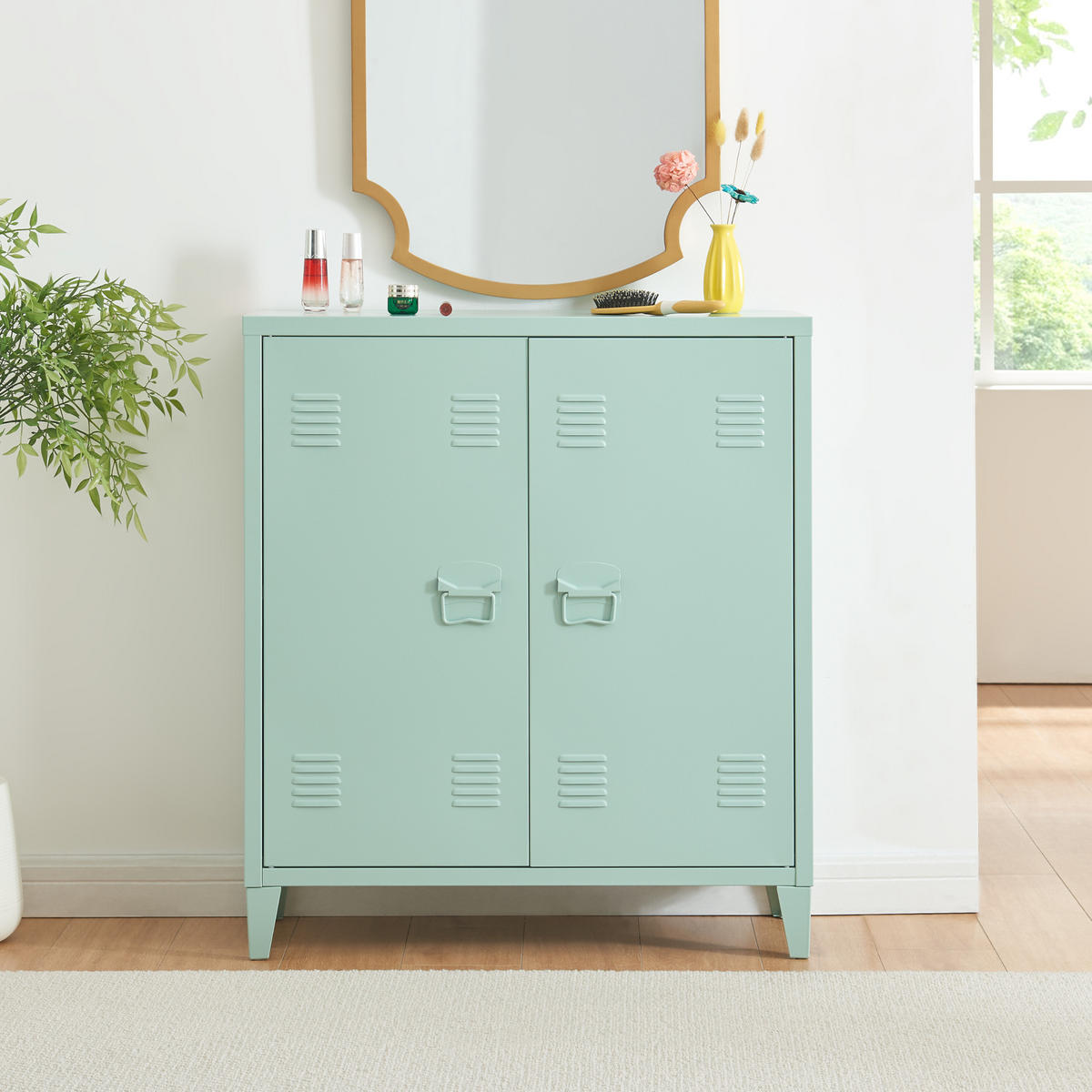 KOVOVÁ SKŘÍŇ Oripää - pastelově zelená, kov (80/90/33cm) - [en.casa]