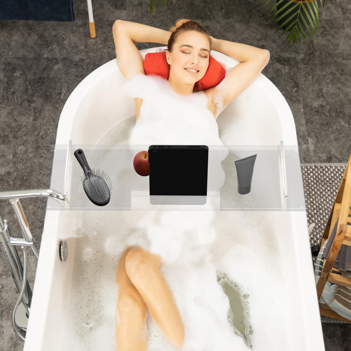 BADEWANNENABLAGE - Transparent, Kunststoff/Metall (68/4/23cm) - Relaxdays