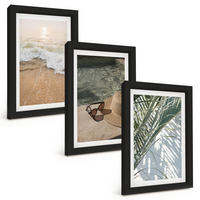 BILDER SET 3er Set - 20x30 cm Schwarzer Rahmen - Strandhut und Sonnenbrille - Schwarz, Kunststoff (20/30cm) - TULUP