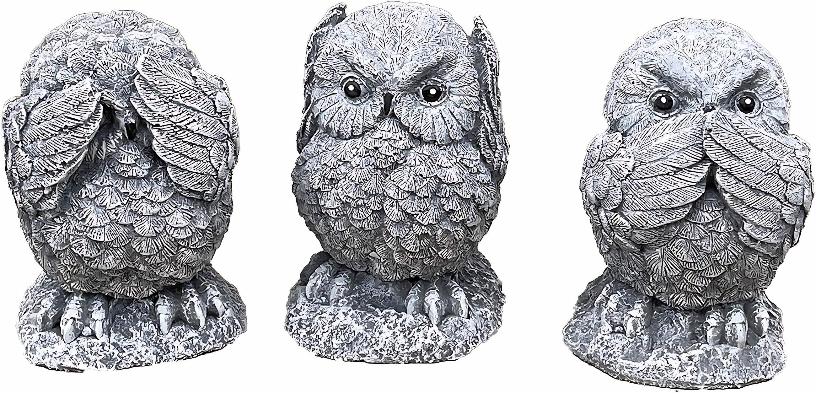 STEINFIGUR 3er Set Eule Nichts sehen Sagen hören frostfest Steinguss - Grau, Stein (7/8/5cm) - stoneandstyle