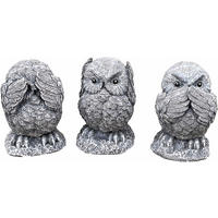 STEINFIGUR 3er Set Eule Nichts sehen Sagen hören frostfest Steinguss - Grau, Stein (7/8/5cm) - stoneandstyle