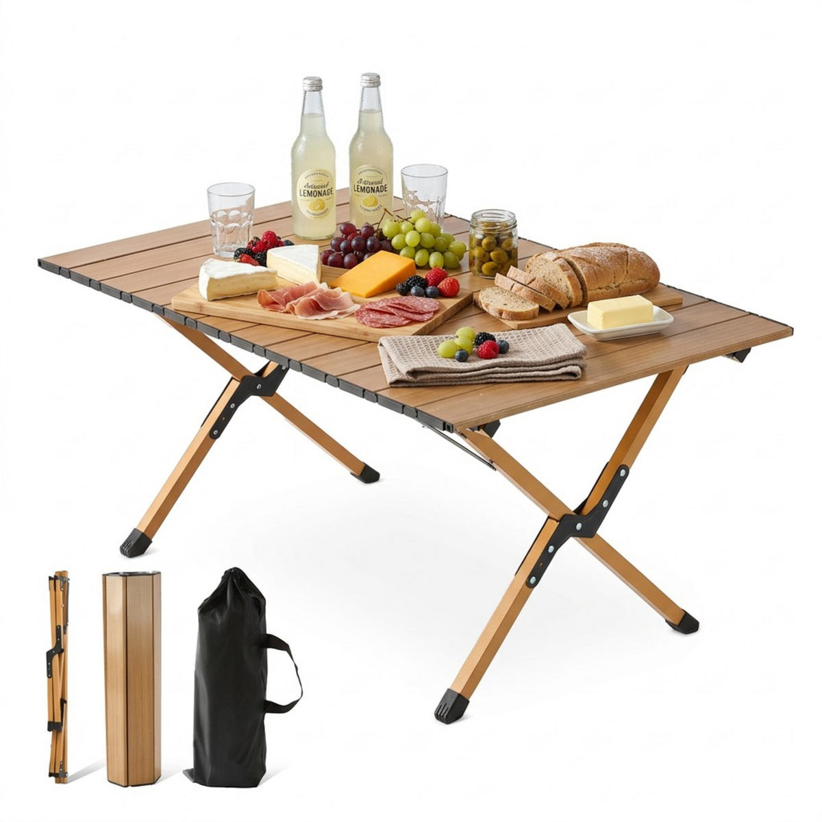 KAMP-STOL - svijetlo smeđa, metal/plastika (60/90/44cm) - Relaxdays