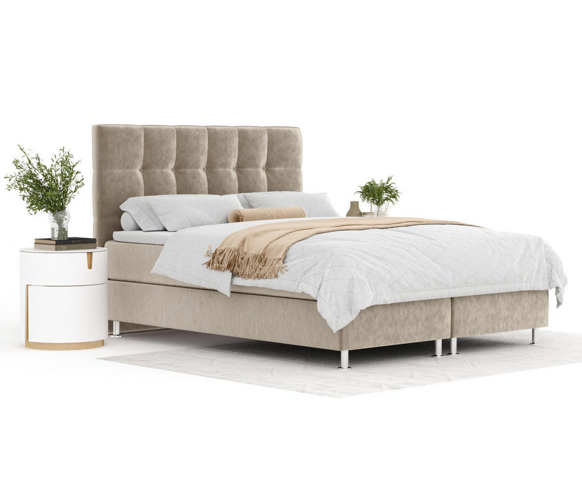 BOXSPRINGBETT Chanton Beige 180/200 cm mit Latex-Topper - Beige/Silberfarben, Holz/Holzwerkstoff (180/200cm) - Maison de Reve