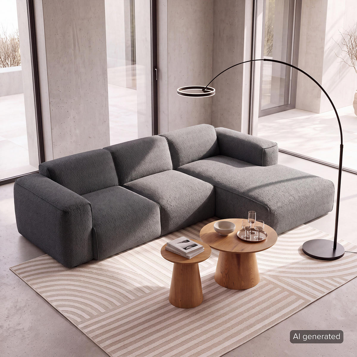 3-SITZER ECKSOFA mit Longchair - Anthrazit/Schwarz, Kunststoff/Textil (251/173cm) - home24