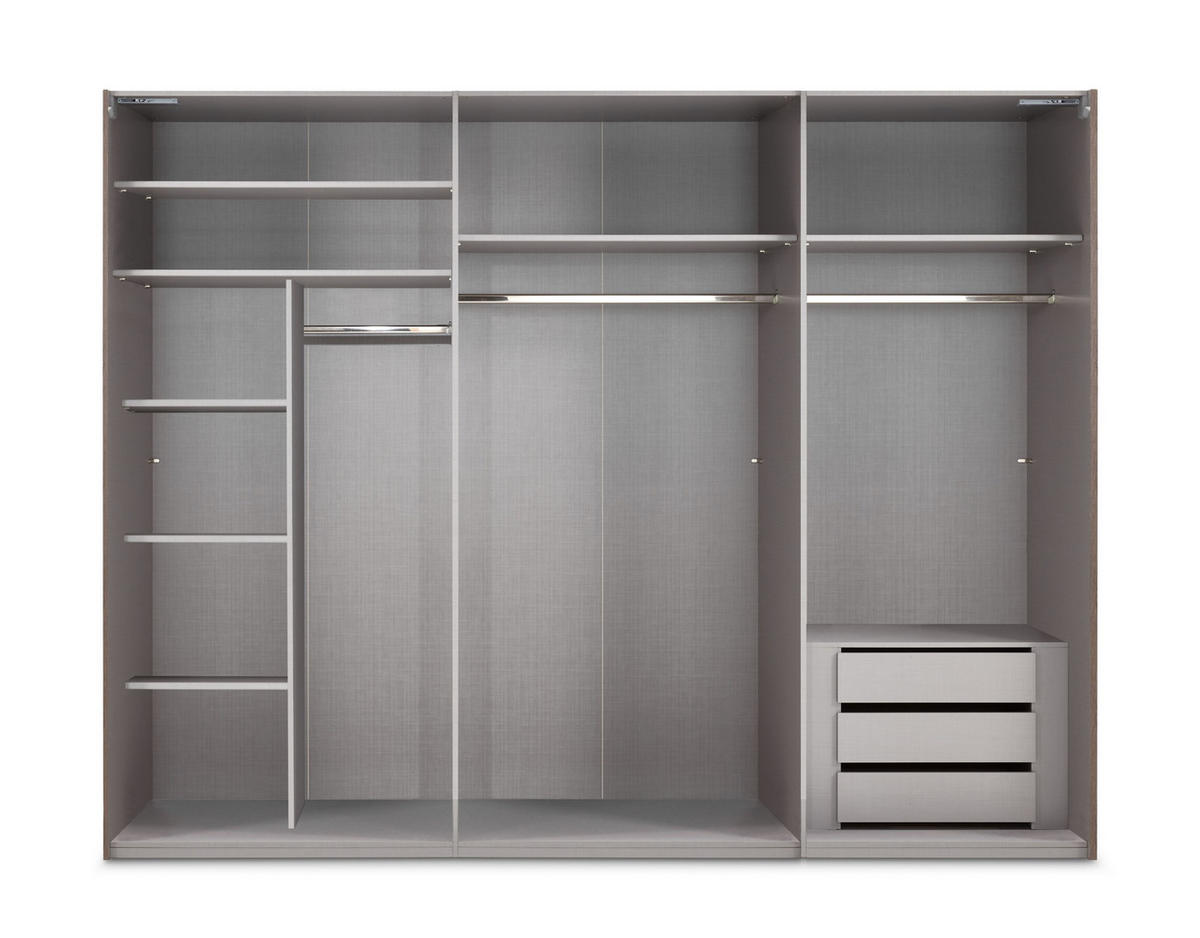 SCHWEBETÜRENSCHRANK 3-türig B300/H216/T65 cm inkl. Vollausstattung in Weiß mit Spiegel / 22019 - Schwarz/Weiß, Holzwerkstoff/Metall (300/216/65cm) - luma-home