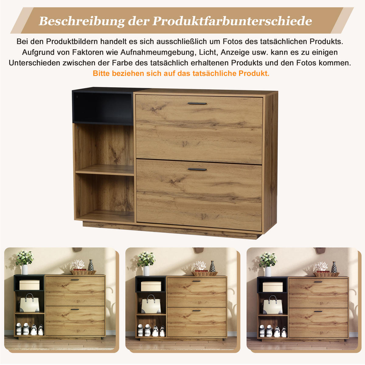 SCHUHSCHRANK Naturholzfarbe und Schwarz 120/32/84,5 cm - Naturfarben, Holzwerkstoff (120/84.5/32cm) - PANGIVO