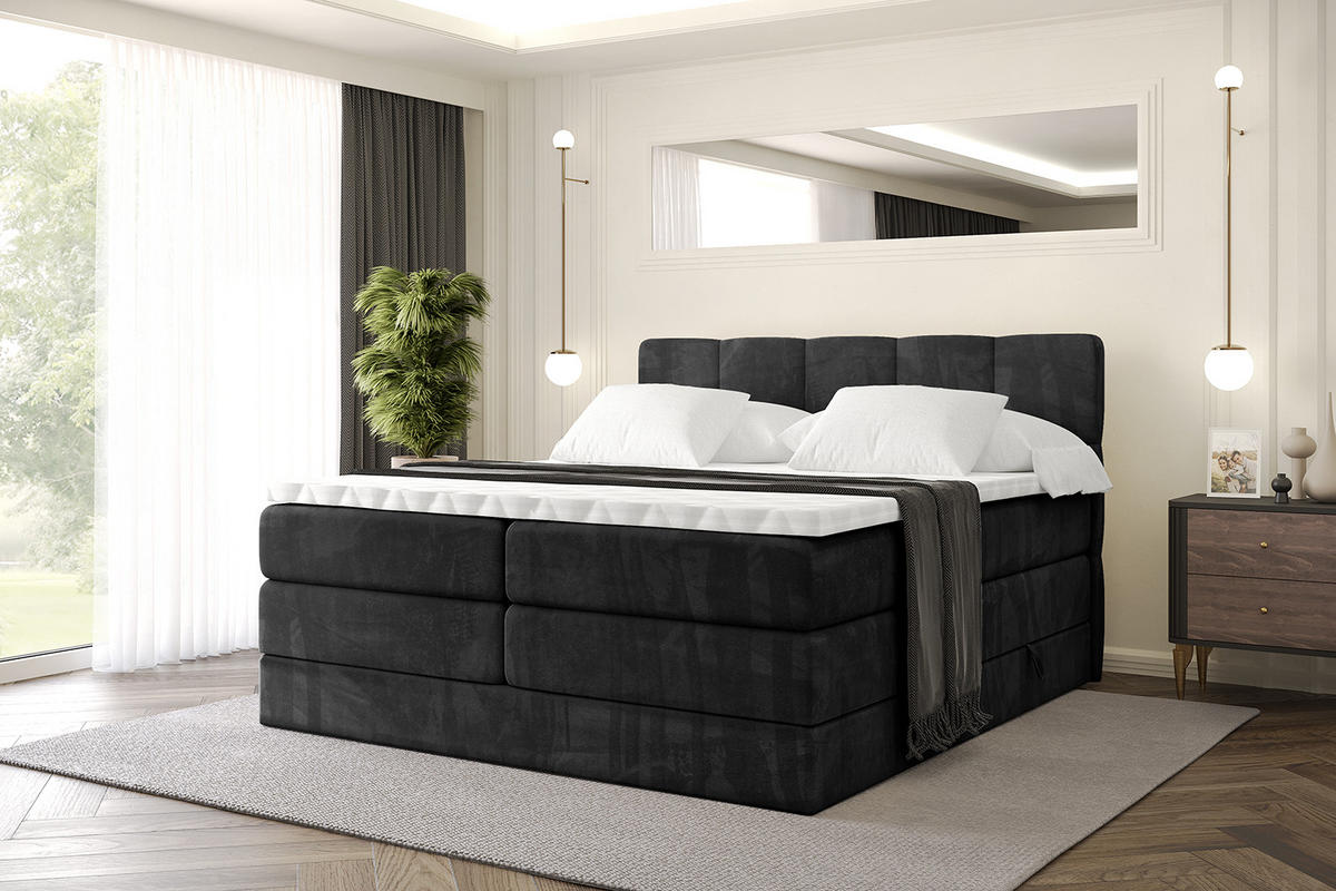 BOXSPRINGBETT mit Matratze H3|H4 und Lattenrost - LIRO KING-120x200 - Schwarz Casablanca - Schwarz, Holzwerkstoff (120/200cm) - ALTDECOR