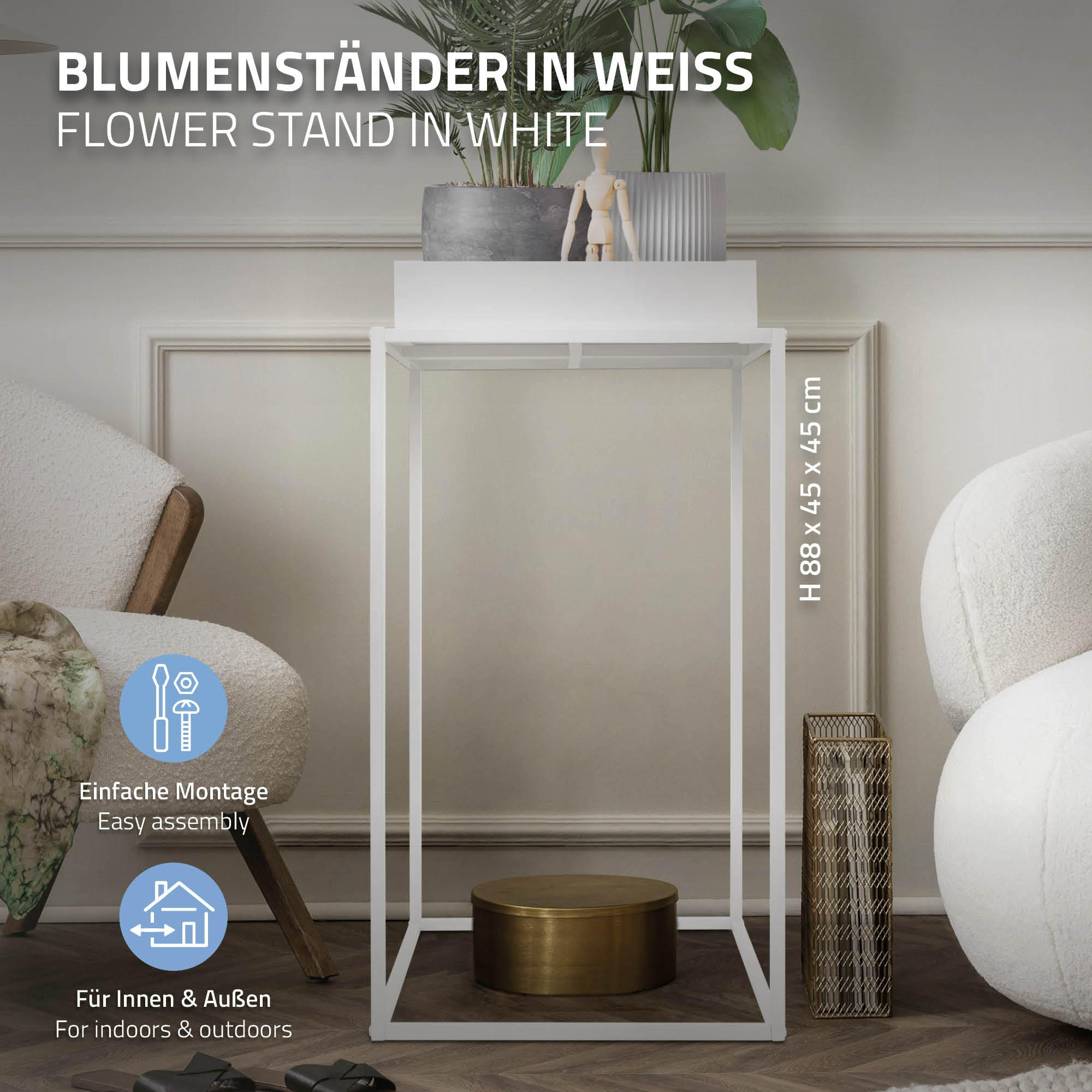 BLUMENSTÄNDER Weiß 45/45/80 cm - Weiß, Metall (45/45/80cm) - ML-DESIGN
