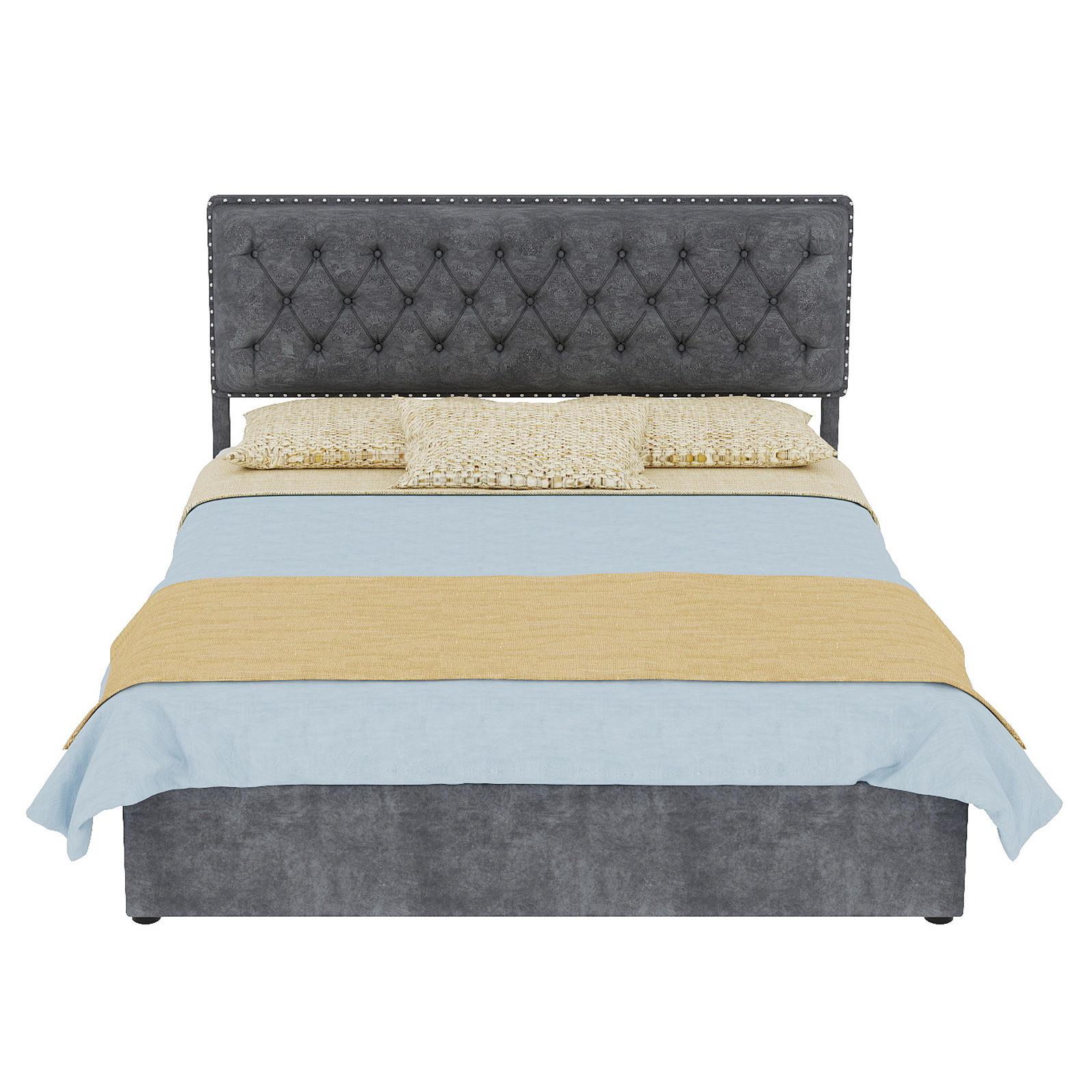 POLSTERBETT 140/200 cm grau aus Stoff und Metall mit Stauraum - Grau, Textil (140/200cm) - OKWISH