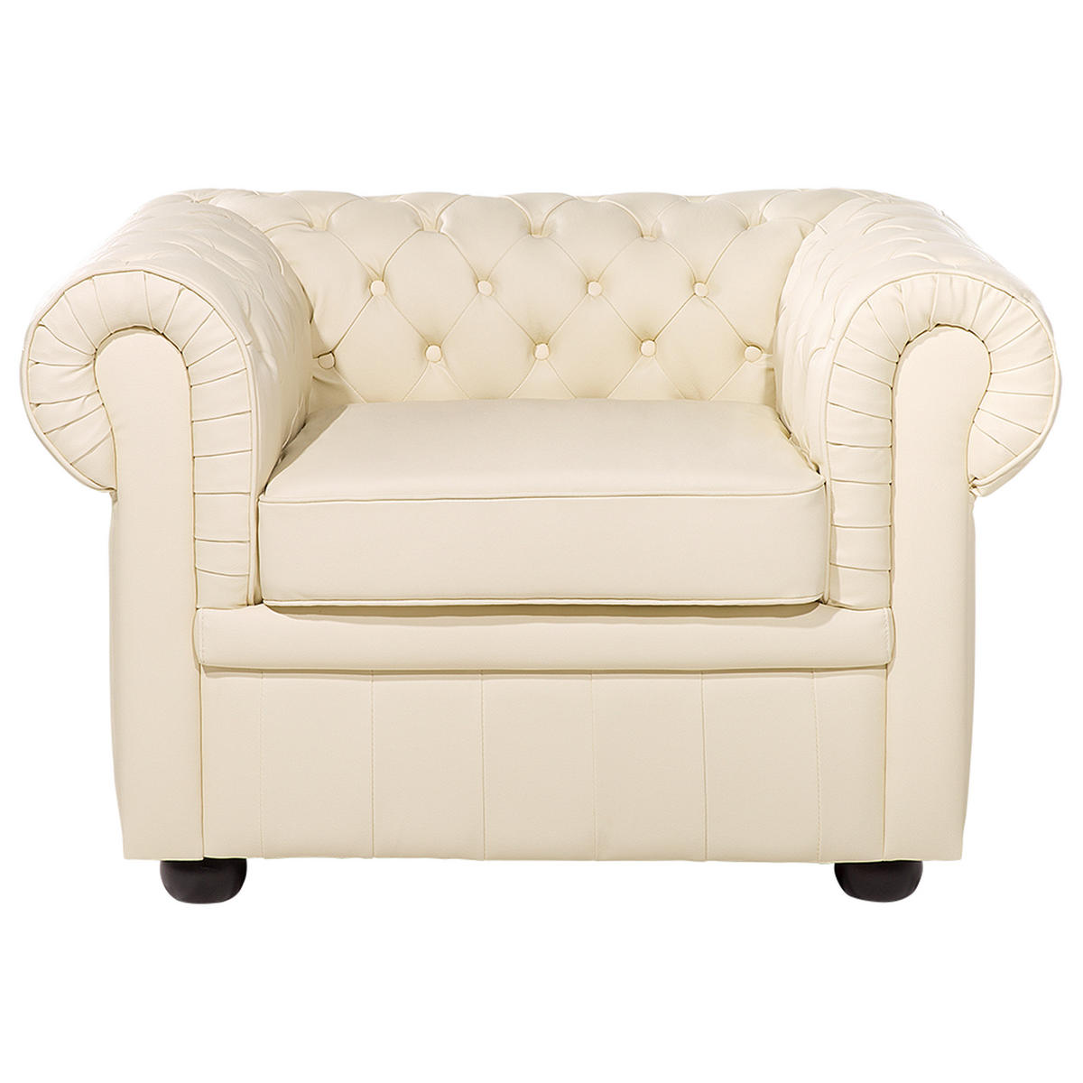 SESSEL Leder creme Chesterfield - Beige/Braun, Leder (108/70/80cm) - Beliani