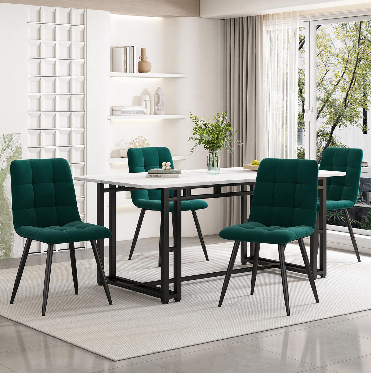 ESSZIMMER-SET mit 4 Stühlen 140 cm Grün - Grün, Metall (80/74/140cm) - Meubliv