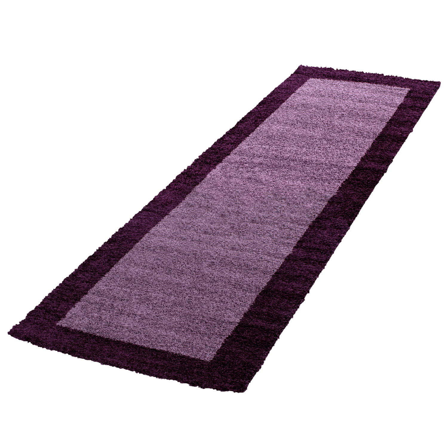 TEPPICH Hochflor einfarbig mit Bordüre Polypropylen Wohnzimmer Violett Läufer 80x250 - Lila, Textil (80/250cm) - KADIMA DESIGN