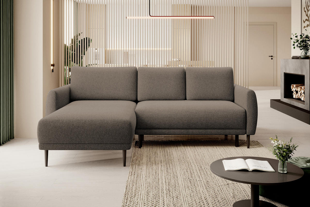 ECKSOFA BONO Stilvolles Sofa mit Schlaffunktion, Robuste Holzfüße, Elegante Armlehnen, Tiefe Sitzfläche 226x164x88cm, Linke, Hellbraun - Hellbraun, Holz/Textil (164/226cm) - DomoHome