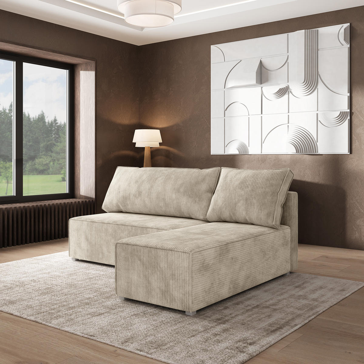 ROHOVÁ SEDAČKA BRISO krémová - šedá/krémová, dřevo/textil (200/140cm) - MASSENO