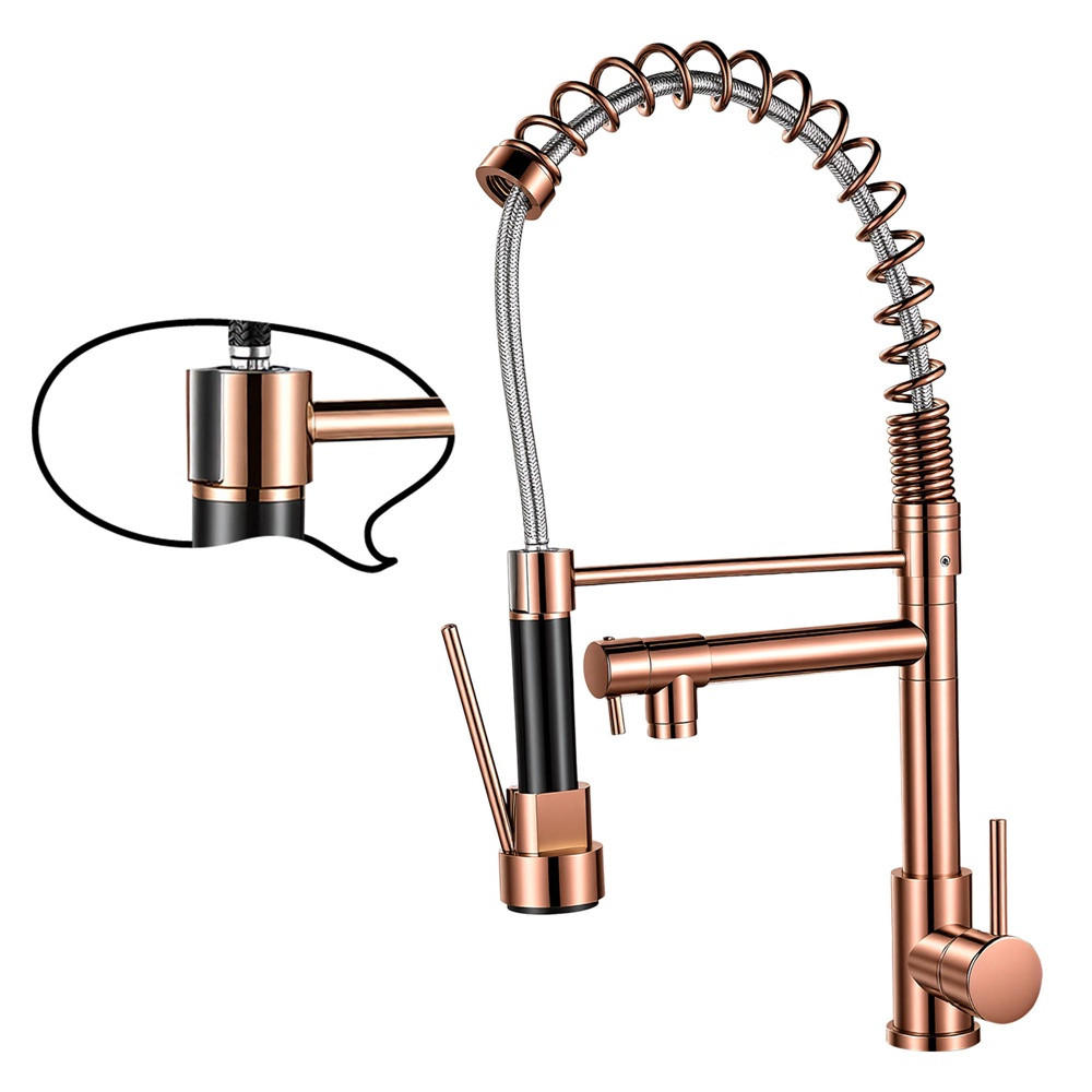 KÜCHENARMATUR ausziehbar mit Federführung 360° drehbar Spültischarmatur Mischbatterie - Roségold - Roségold, Metall (17.5/46/4.5cm) - DELFA