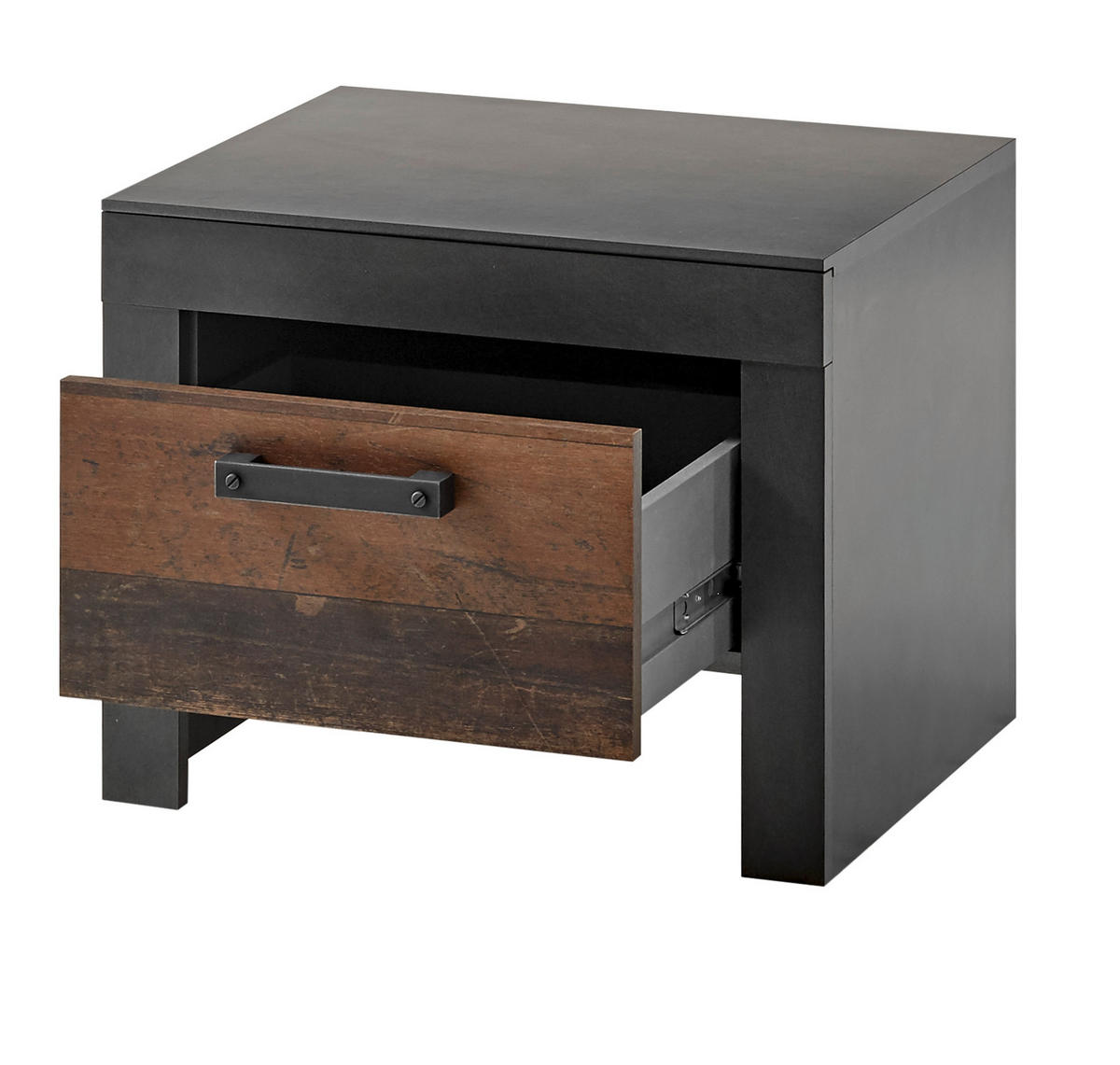 NACHTTISCH Old Used Wood Shabby Design mit Matera grau, Nachtkommode mit Schubkasten, 55 x 45 cm - Dunkelgrau/Braun, Holzwerkstoff/Kunststoff (45/45/55cm) - Furn.Design
