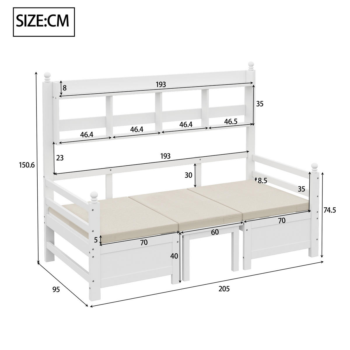 BETT multifunktional 2-in-1 Tisch und Bett Weiß 90/200 cm - Weiß, Holz (90/200cm) - OKWISH