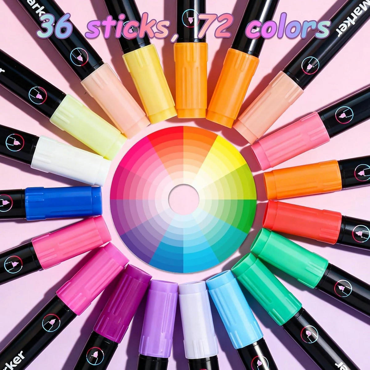ACRYLSTIFTE Set 36 Stück mit Doppelspitze 72 Farben - Multicolor, Kunststoff (1/1/16.5cm)
