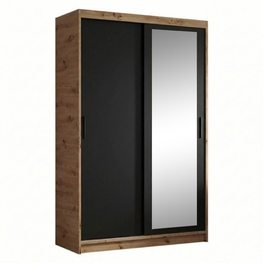 SCHWEBETÜRENSCHRANK Hela 100/205/60 2-türig eiche Artisan/schwarz mit Schubladen - Schwarz/Eiche Artisan, Holzwerkstoff (100/205/60cm) - Beautysofa