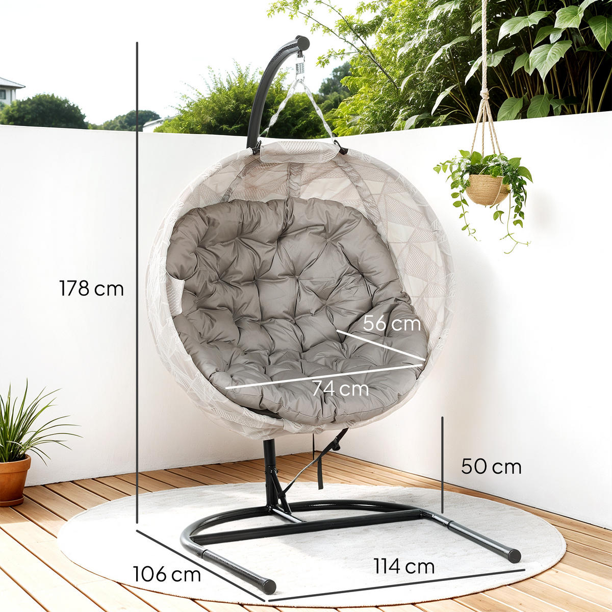 HÄNGESESSEL für den Außenbereich - Sandfarben, Metall (106/178/114cm) - Outsunny