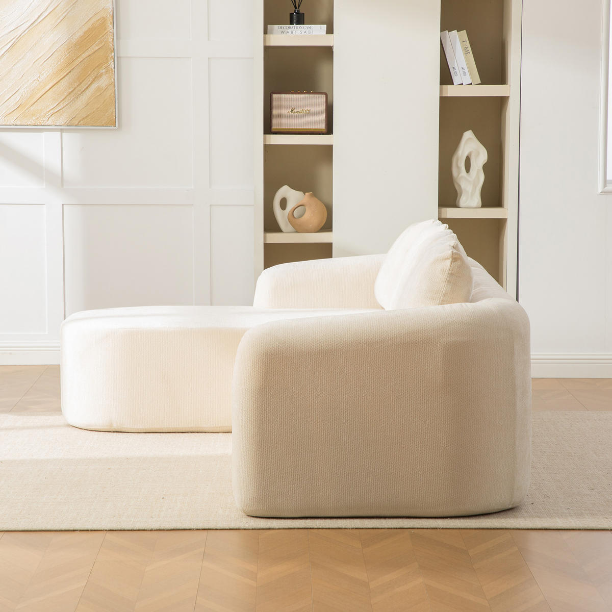 ECKSOFA Chenille Beige mit Kissen - Beige, Textil (270/172cm) - WISHDOR