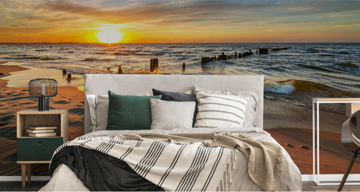 FOTOTAPETE Strand Meer Sonnenuntergang Landschaft 3D 460x300cm - Blau/Beige, Papier (460/300cm) - Muralo