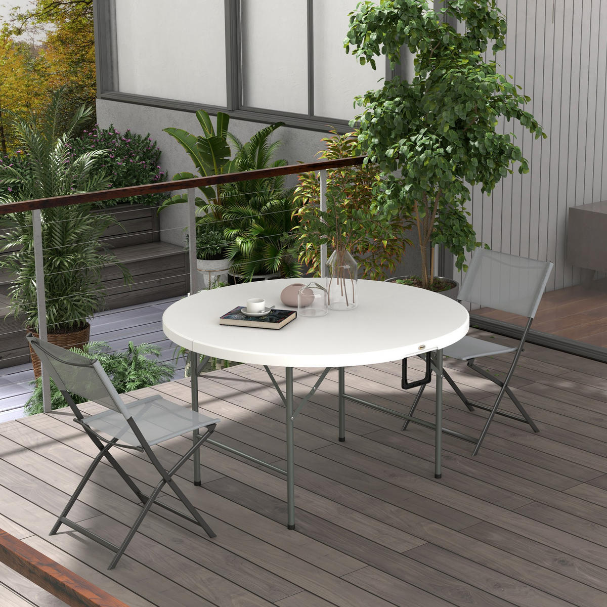 GARTENTISCH DE-14090 klappbar Ø122 cm für 6 Personen - Weiß, Kunststoff (122/122/73cm) - ComfortXL