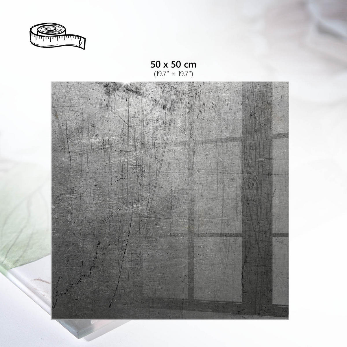 TISCHPLATTE 50x50 cm – Industrielle Textur - Schwarz, Glas (50/50/0.4cm) - Wallfluent