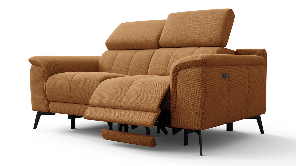 RELAXSOFA FIERO 2-Sitzer mit 2 Relaxfunktionen, orange - Schwarz/Orange, Holzwerkstoff/Textil (170/82/103cm) - Courtois Laville