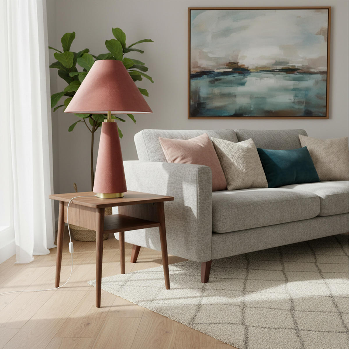 TISCHLAMPE - Rosa, Textil/Metall (30/30/47cm) - Relaxdays