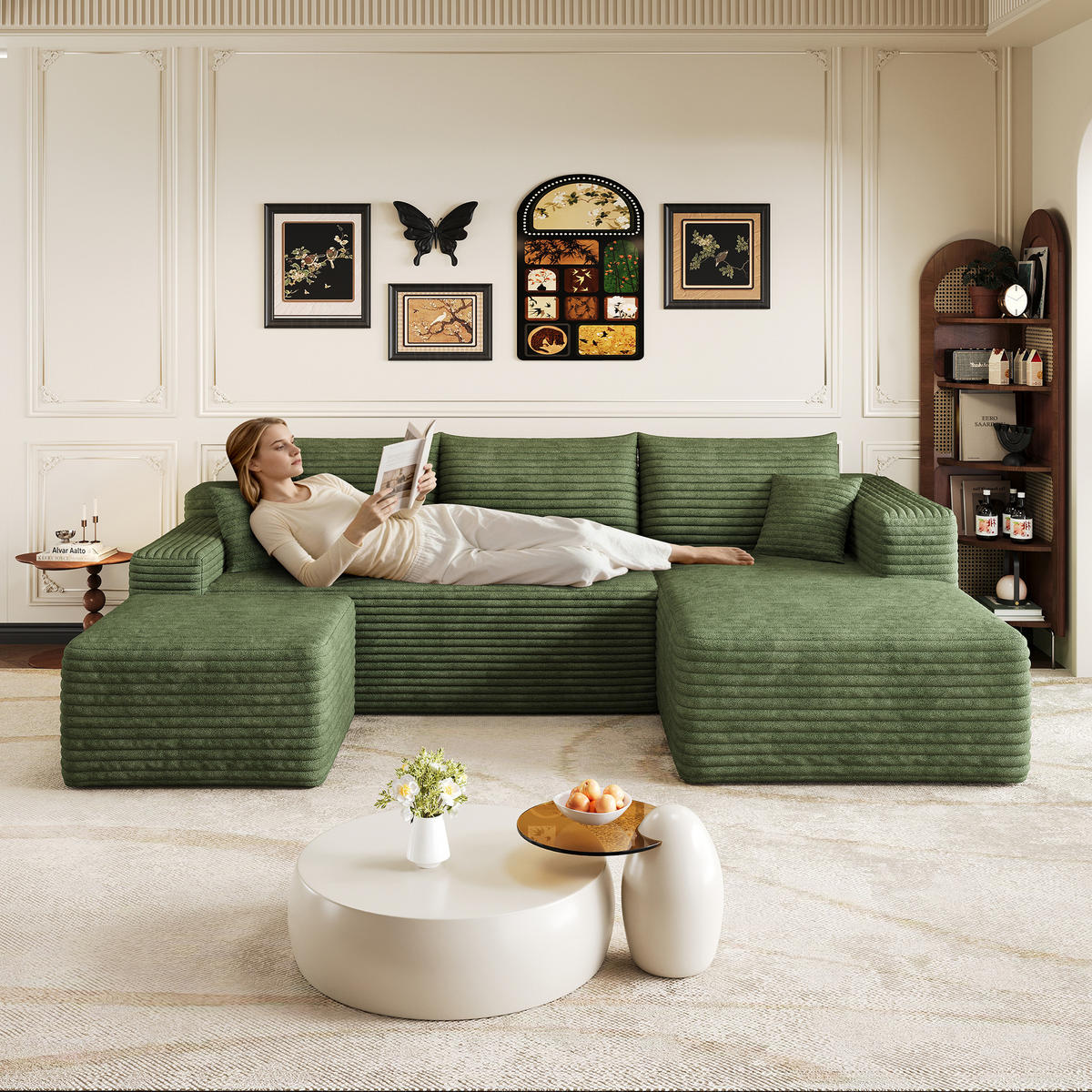 WOHNLANDSCHAFT Cord Grün Ohne Montage - Grün, Textil (241/58/151cm) - WISHDOR