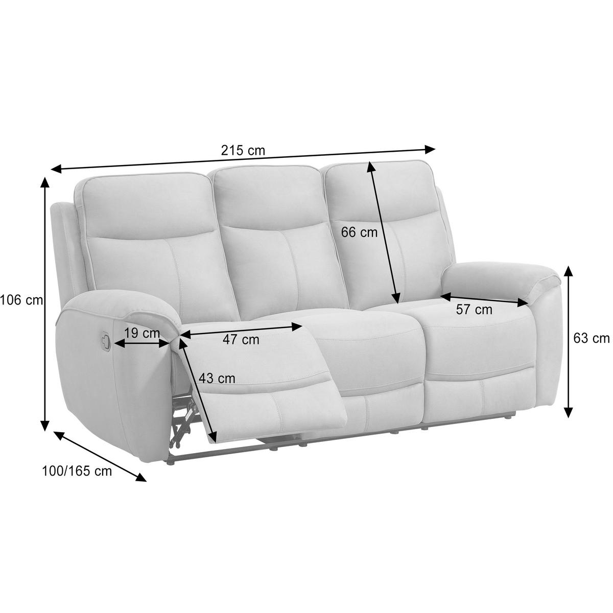 3-SITZER-RELAXSOFA Dolce, mit Relaxfunktion, 215 cm, Dunkelgrau, Chenille - Schieferfarben, Textil (215/106/100cm) - Beautysofa