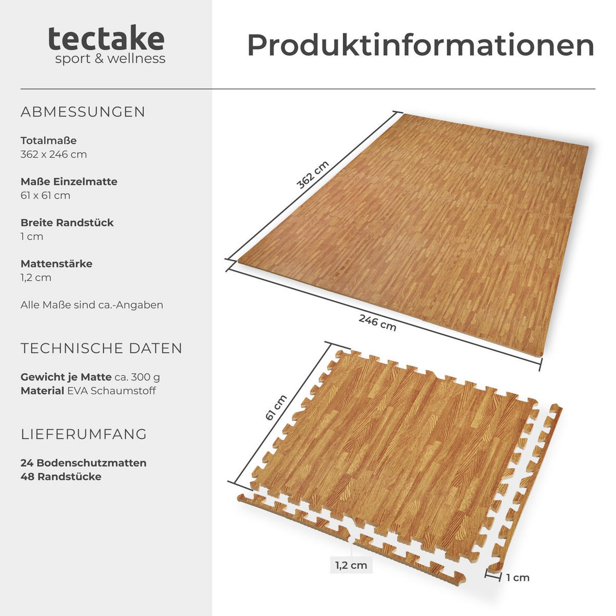 SCHUTZMATTENSET , leichte Reinigung und flexibel erweiterbar, holzdekor - Eiche Artisan, Kunststoff (246/362cm) - tectake