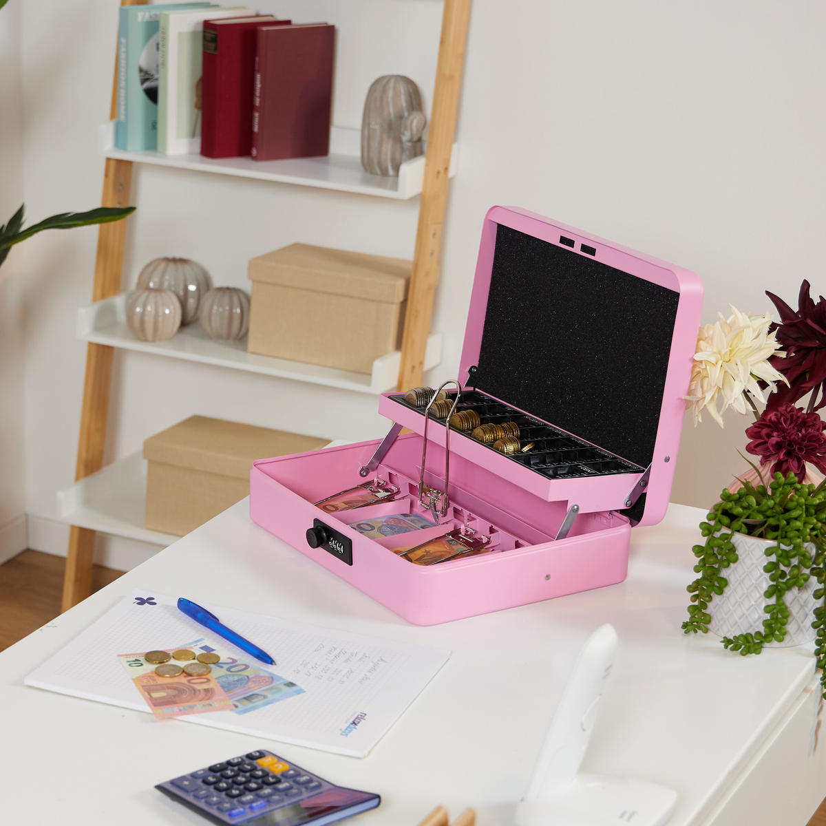 POKLADNIČKA na euro mince - ružová, kov/plast (30.5/8.5/25cm) - Relaxdays