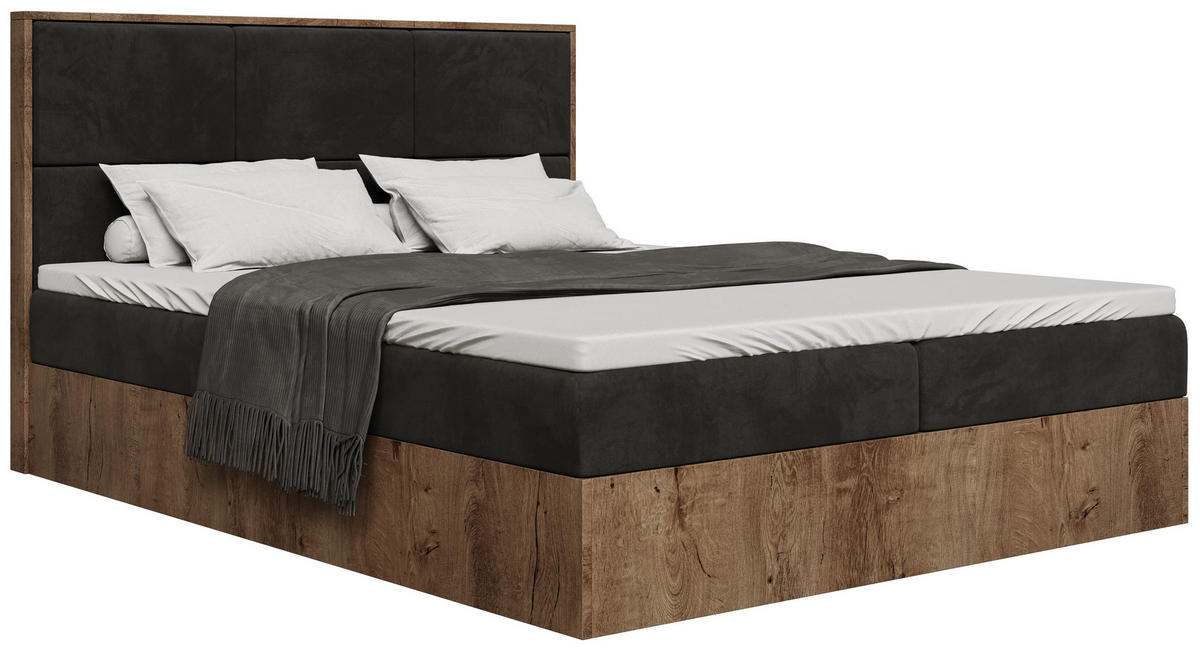 BOXBETT Loft mit Topper 140/200 Grau - Dunkelgrau, Holzwerkstoff/Textil (140/200cm) - Bromarkt