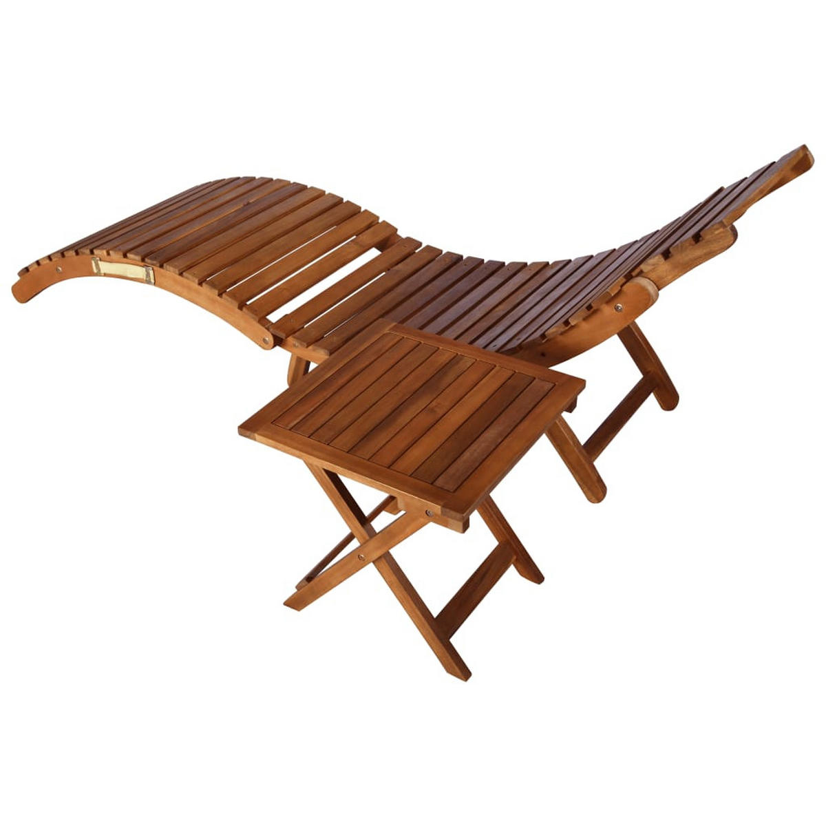 SONNENLIEGE mit Tisch und Auflage Massivholz Akazie - Rot, Holz (55/64/184cm) - furnicato