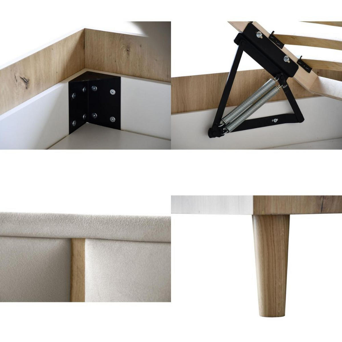 POLSTERBETT Stella 166/211/108 mit 1 Nachttisch beige - Beige/Schwarz, Holzwerkstoff/Textil (160/200cm) - Beautysofa