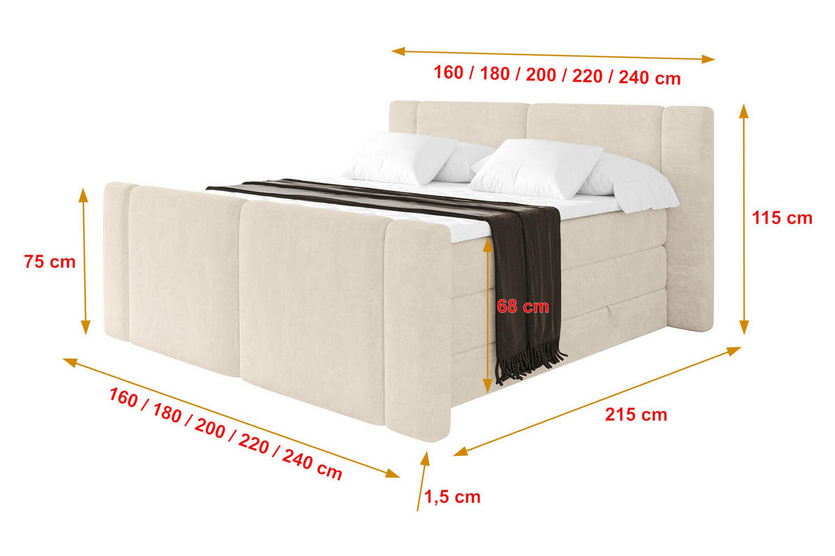 BOXSPRINGBETT mit Matratze H3/H4 - EVON KING Zanozek - 160x200 cm Beige - Champagner, Holzwerkstoff (160/200cm) - ALTDECOR