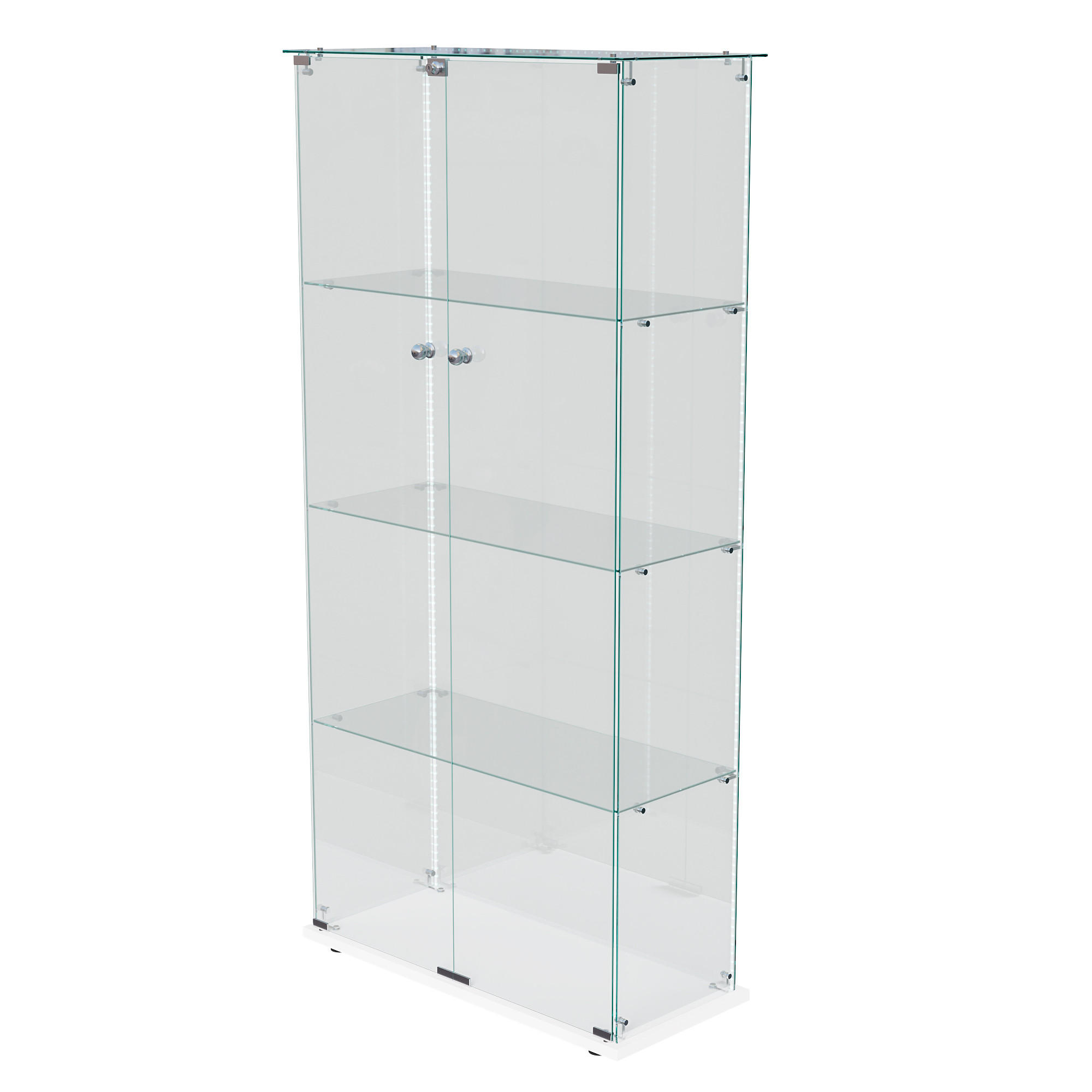 GLASVITRINE, Doppeltüren mit Schloss, 4 Einlegeböden, LED-Lichtleiste, Weiß - Weiß, Glas (78.5/163/35cm) - BRILVERDE