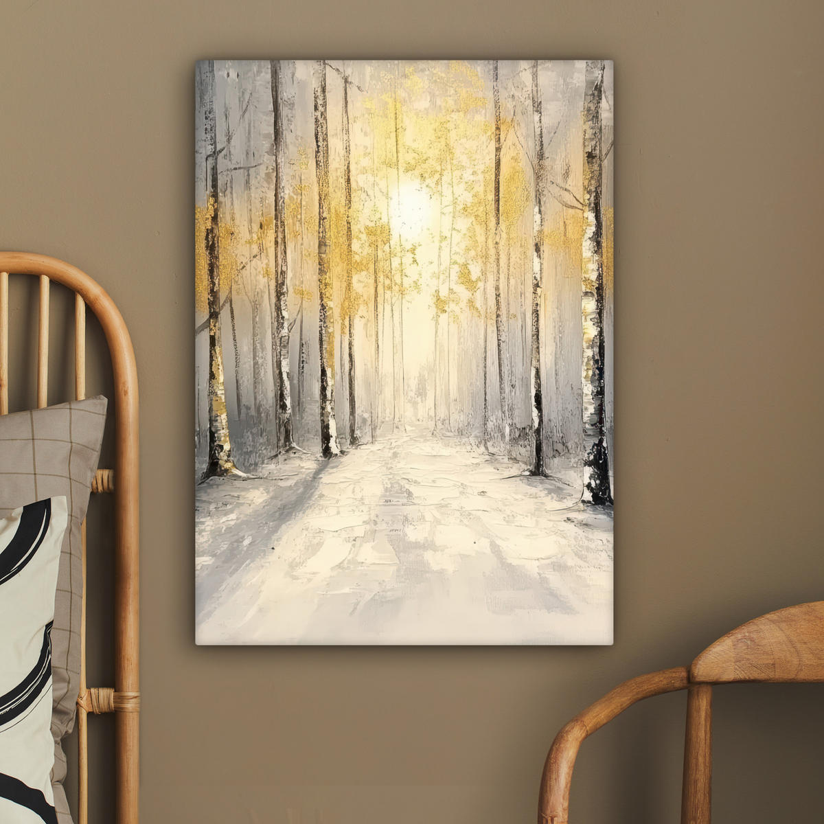LEINWANDBILD Winter - Abstrakt - Schnee - Natur - Sonne 60x80 cm - Grau, Textil (60/80cm) - MuchoWow