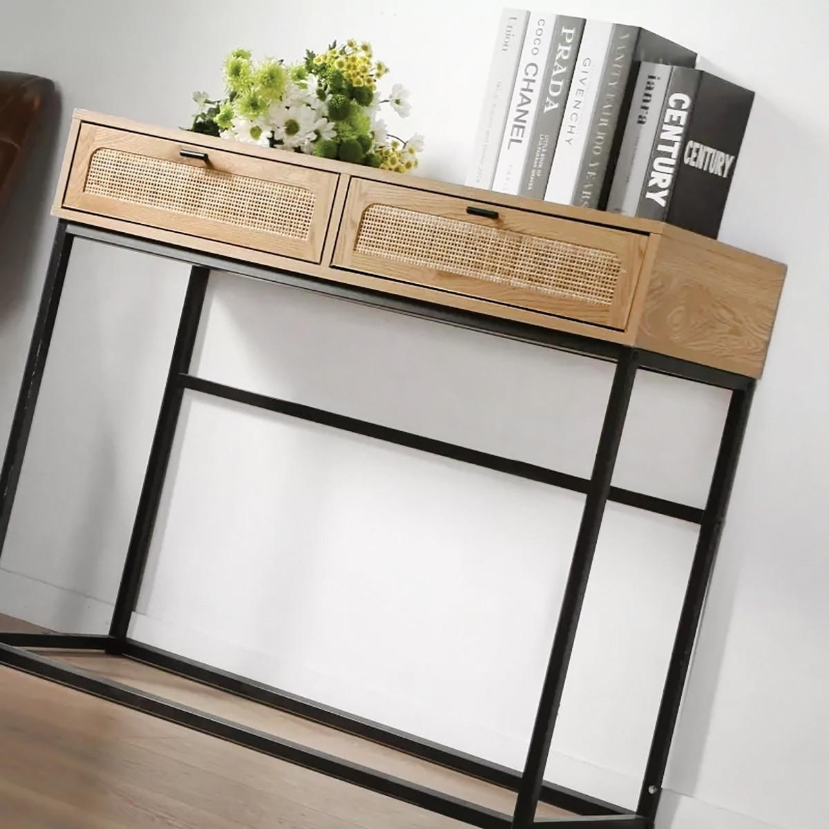 KONSOLE aus Rattan mit 2 Schubladen - L100cm - Apfelbaumfarben, Holzwerkstoff (100/35/80cm) - Calicosy