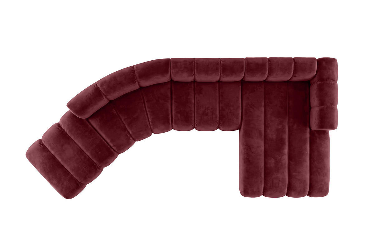 ECKSOFA Modulares In L-Form, Velvet-Stoff Riviera, Rotwein, Rechts, GRAND Round - Dunkelrot, Holz (445/179cm) - Kaiser Möbel