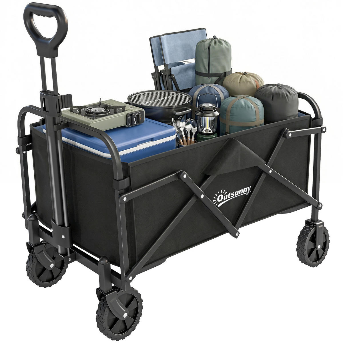 GARTENWAGEN DE-10548 faltbar, 66 L, verstellbarer Griff Schwarz - Schwarz, Metall (45/89/81cm) - ComfortXL