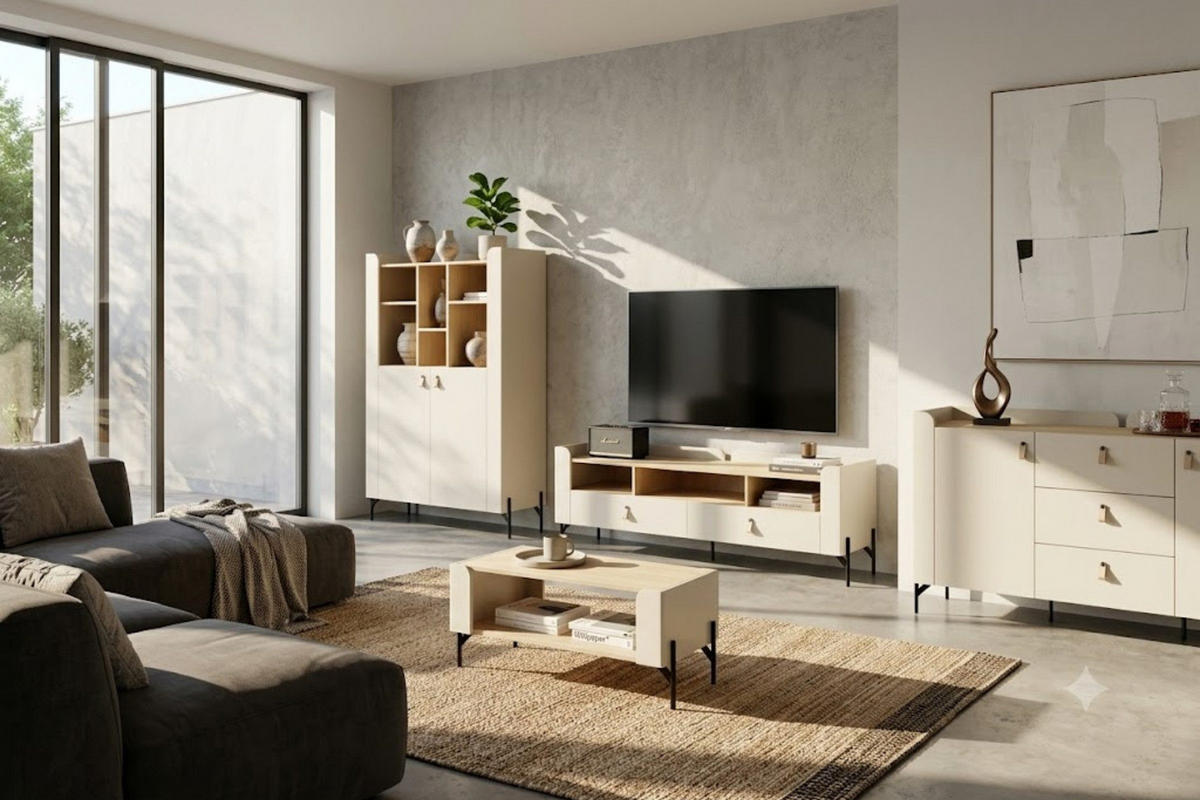 MÖBELSET SOVI A+ 4-teilig in Macadamia / Eiche Mavelie - Eichefarben/Beige, Holzwerkstoff (440/151/82cm) - Deine Möbel 24