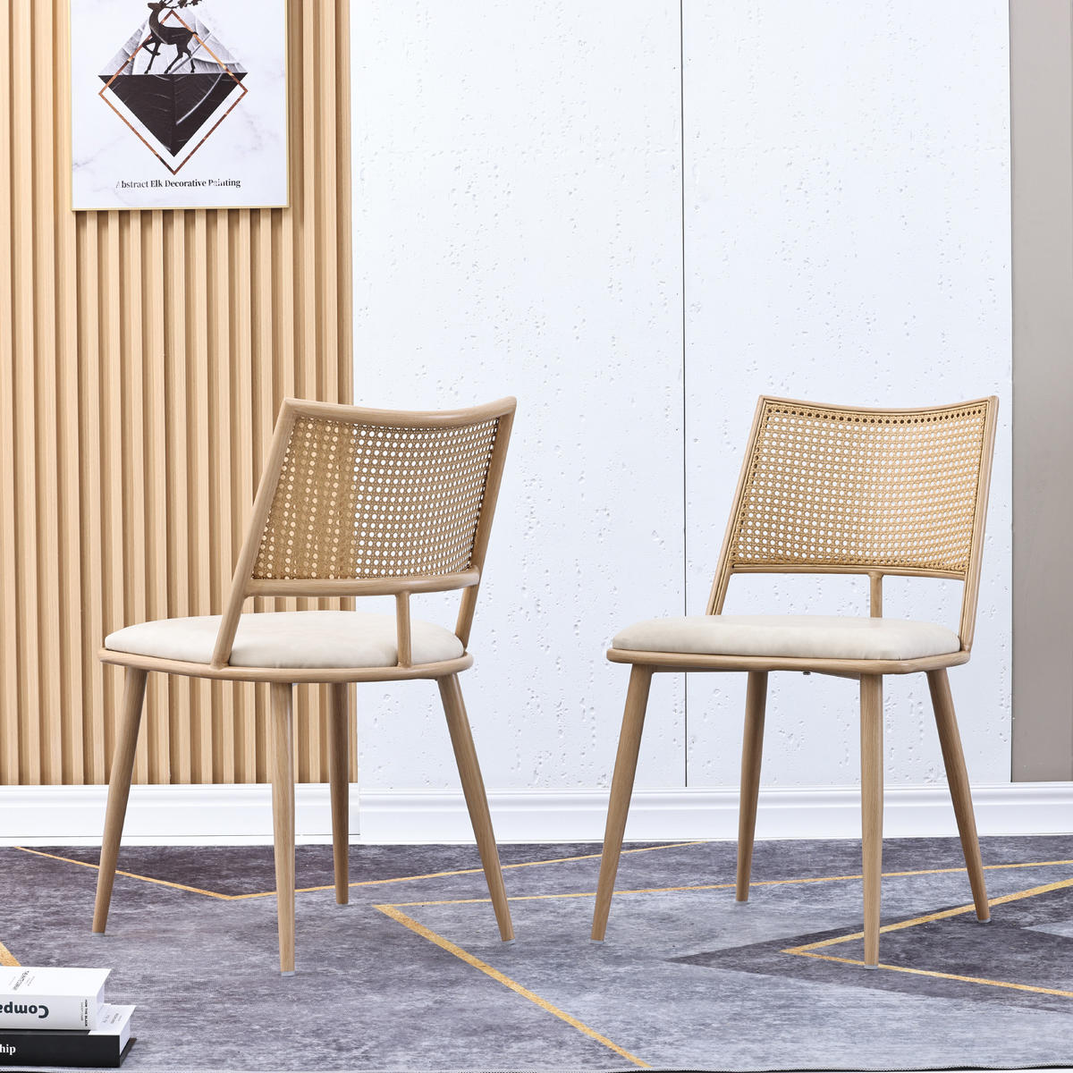 ESSZIMMERSTUHL 4er Set PU Rattan Beige - Beige, Holz (56.5/80/49cm) - FLIEKS