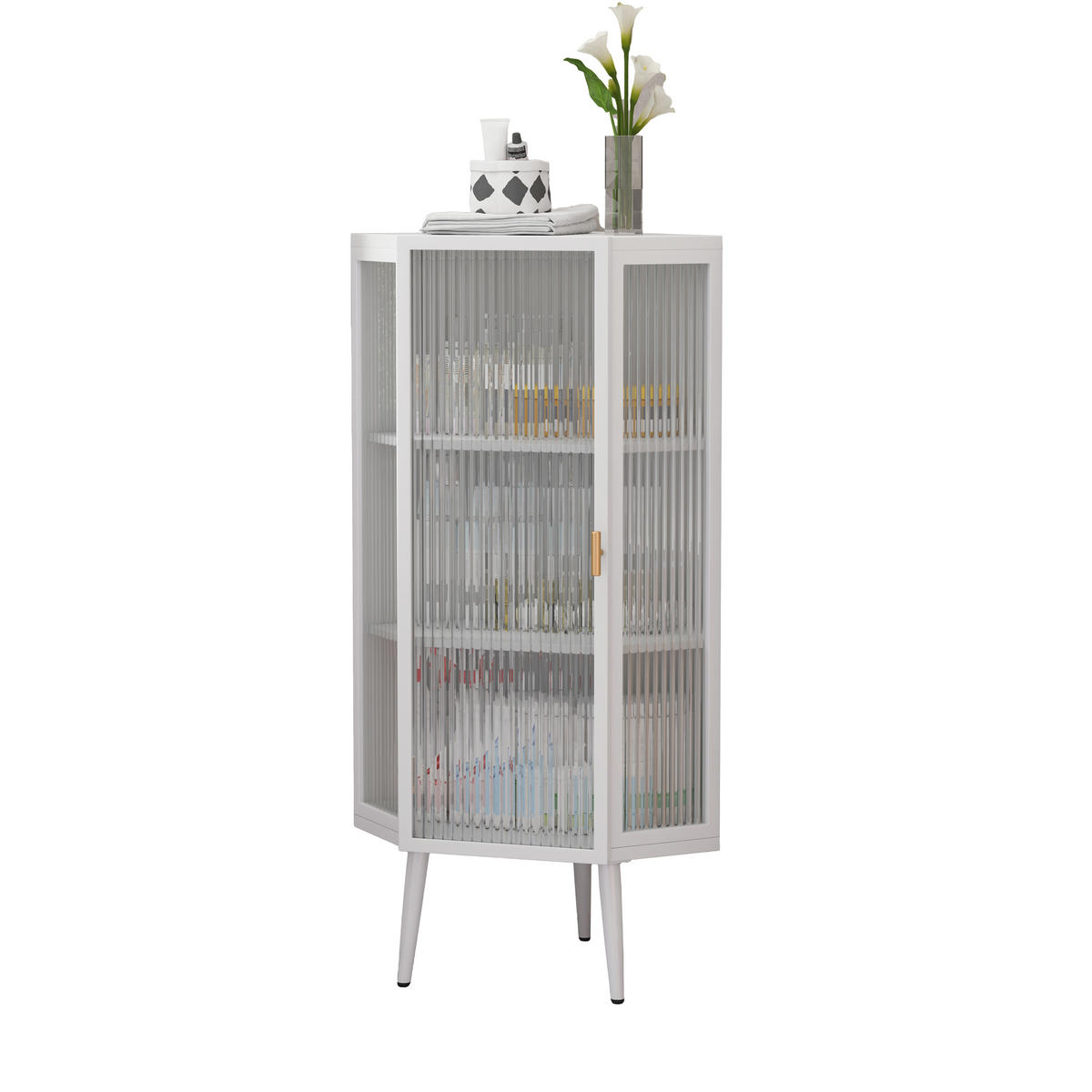 BAD-ECKSCHRANK Weiß, Glastür & 3 Ablagen, 56 x 42,5 x 110 cm - Weiß, Metall (56/110/42.5cm) - Urban Meuble