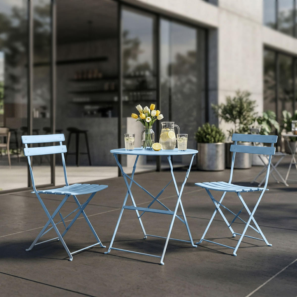 BALKONSET 3-er Set Metall Blau - Blau, Metall - Akord