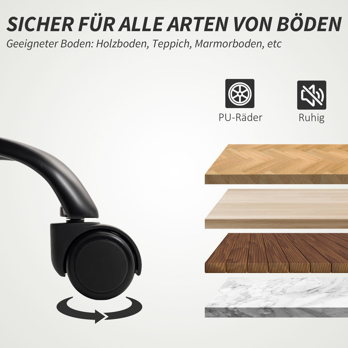 BÜROSTUHL Schreibtischstuhl mit Lendenwirbelstütze, Armlehne Fußstütze Hellgrau - Hellgrau/Schwarz, Metall (60/121/66cm) - HOMCOM