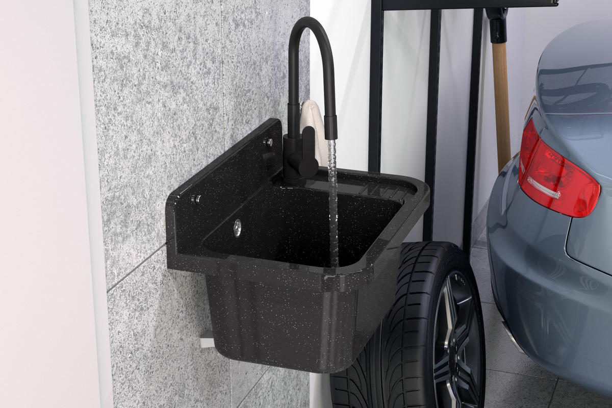 SPÜLBECKEN Paron mit Batterie Siphon - Schwarz, Kunststoff (50/34/31cm) - Granitan